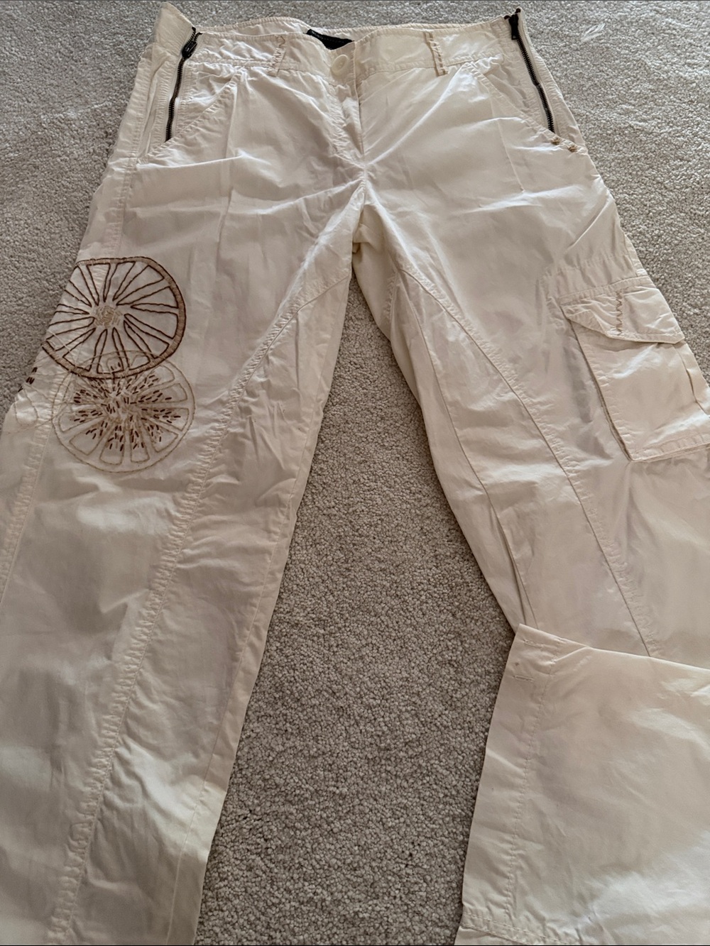 Bcbg Cream Cargo Pants with Embroidered Detail
